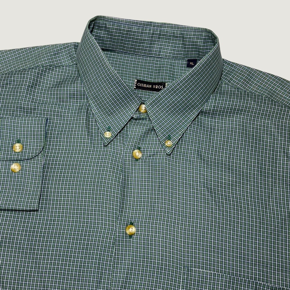 Gitman Bros Button Down Shirt Mens XL Green Micro Check Made in USA Cotton Ivy